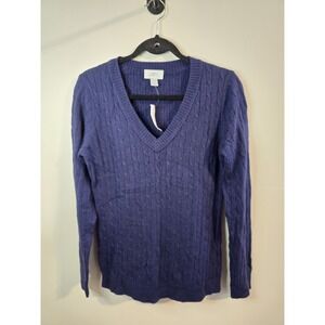 Ann Taylor LOFT Women's Size L Blue Cable Knit V‎ Neck Sweater Fisherman Outdoor